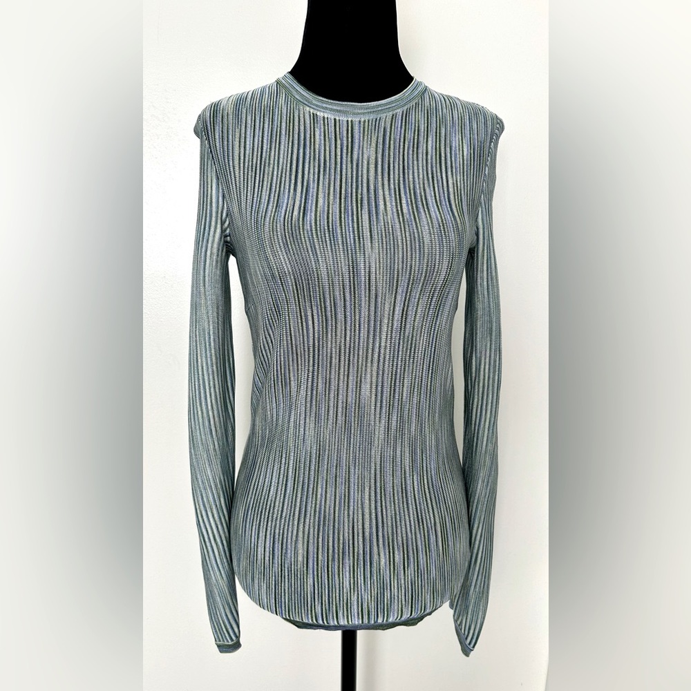 MISSONI Green Blue Striped Viscose Crewneck Top - IT 42/US 4
